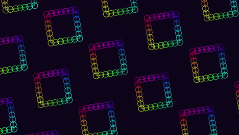 neon futuristic cubes pattern with rainbow rings on black gradient