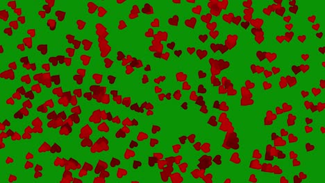 gráficos de movimiento de corazones rojos con fondo de pantalla verde