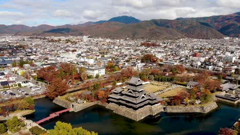 aerial drone view of matsumoto castle