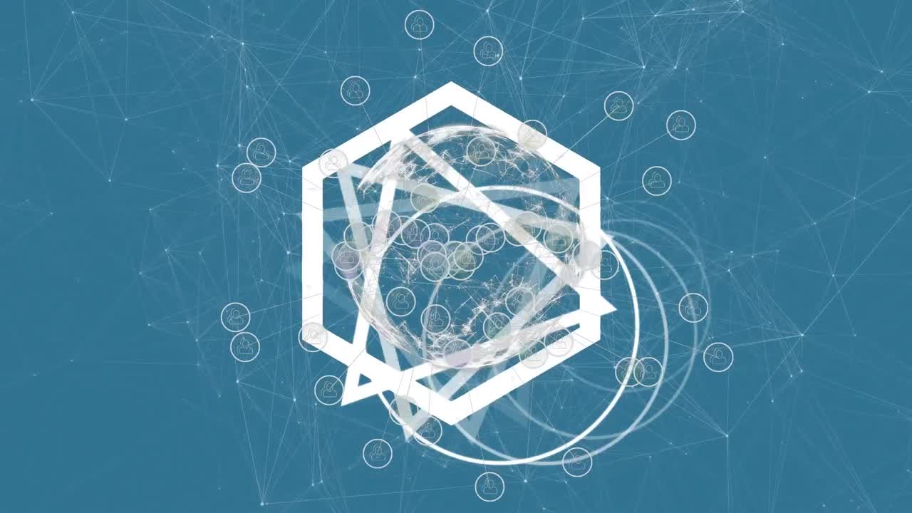 파란색 배경 위의 연결 네트워크와 함께 모양의 애니메이션