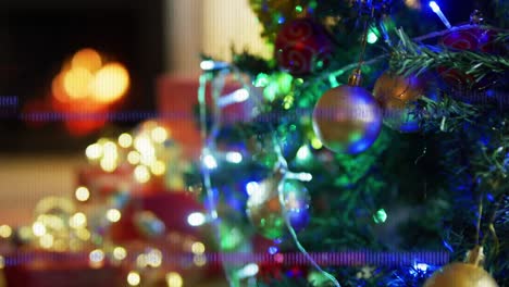 Animation-of-interference-over-christmas-tree-and-decorations