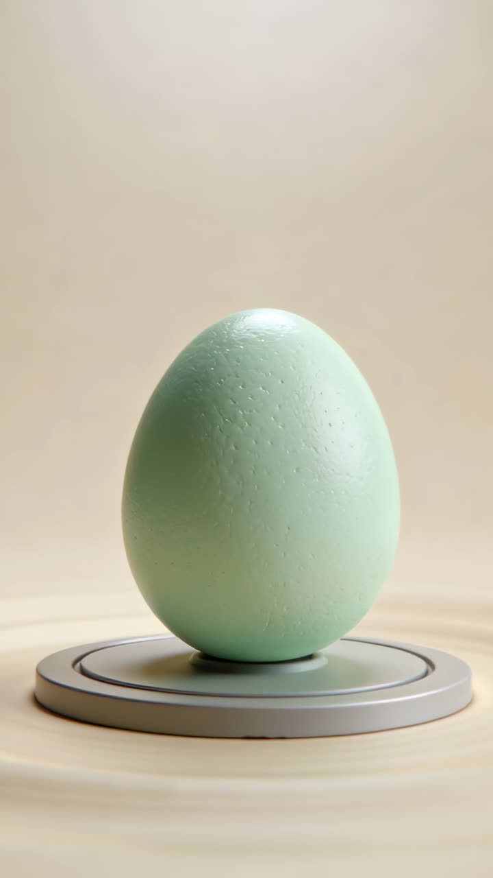 Vertical video: Rotating base turning mint egg while droplets forming to reveal texture