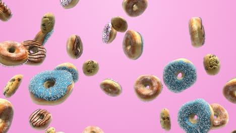 diferentes rosquillas en un fondo rosado