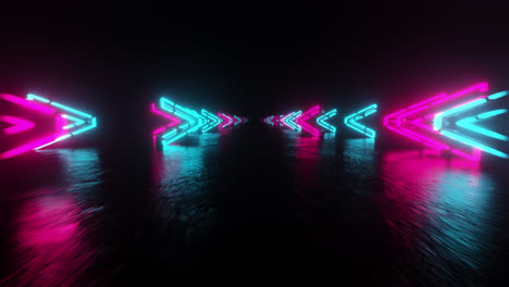 red cyan neon background with glowing gradient arrows, showing forward direction. infinitely looped animation.