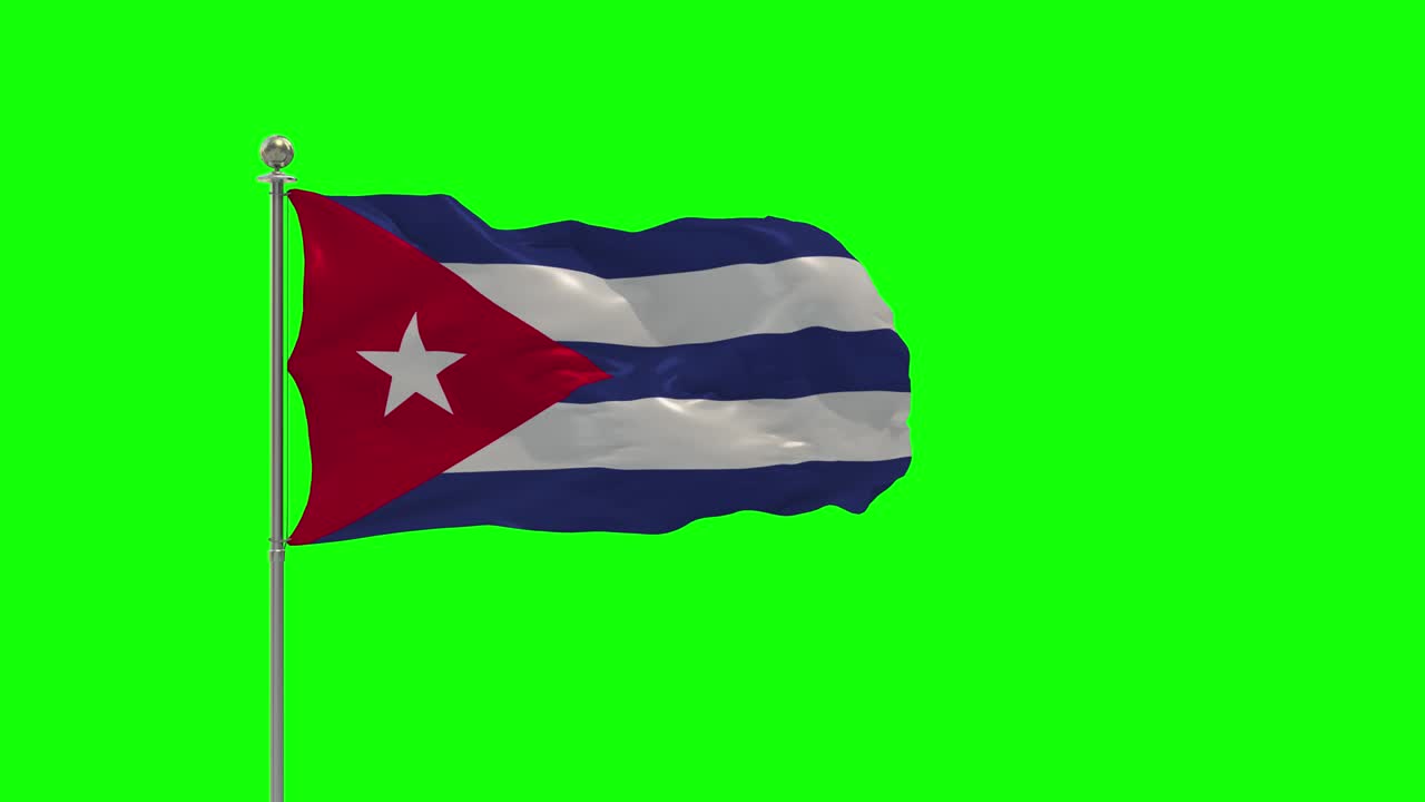 Cuba, illustrazione 3D della bandiera che sventola su un'asta con Chroma Key