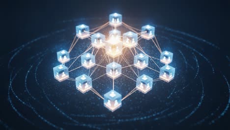 an impressive visualization of a modern decentralized network, highlighting interconnected data nodes and their communication paths in a futuristic digital landscape