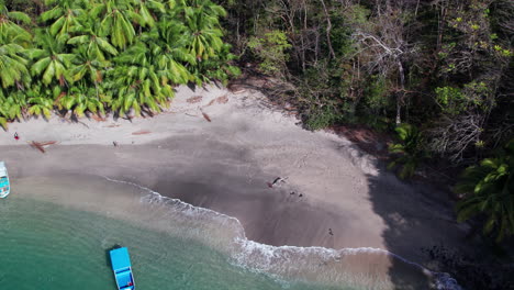 Toma-Aérea-De-Establecimiento-De-Una-Mujer-Caminando-Por-Una-Playa-En-La-Isla-Cebaco