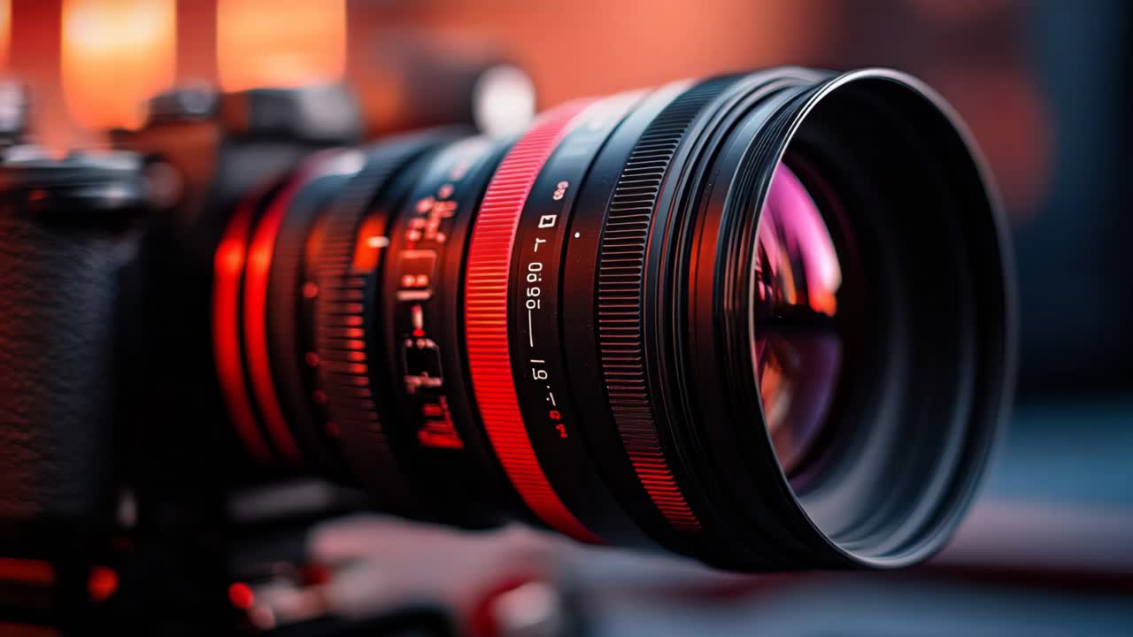 Close-up di un'obiettivo di una macchina fotografica professionale