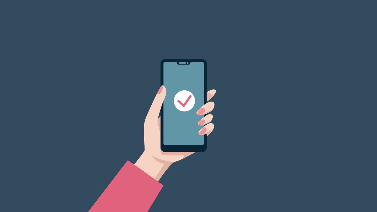 Mano animata che autentica lo smartphone con scansione dell'impronta digitale