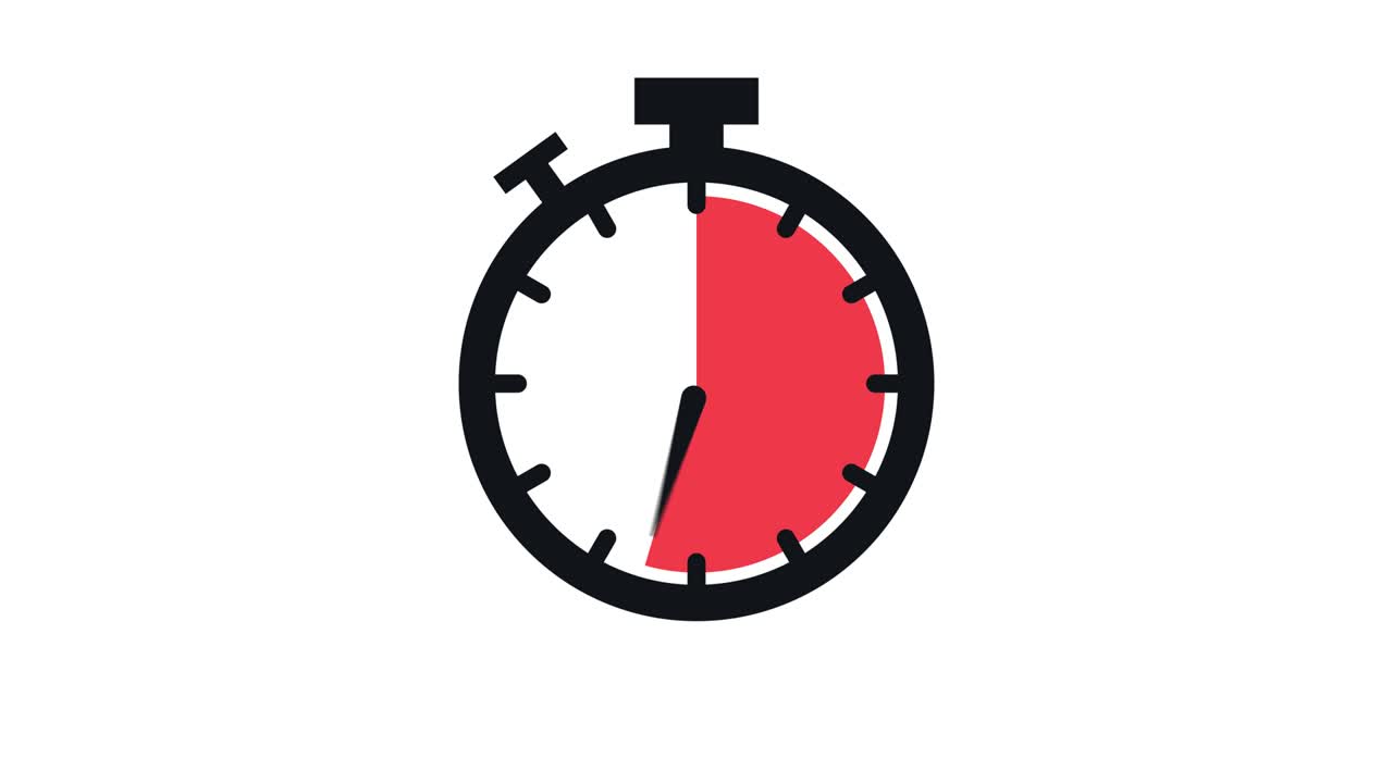 The 60 minutes, stopwatch icon. Stopwatch icon in flat style, timer on on color background. Motion graphics.