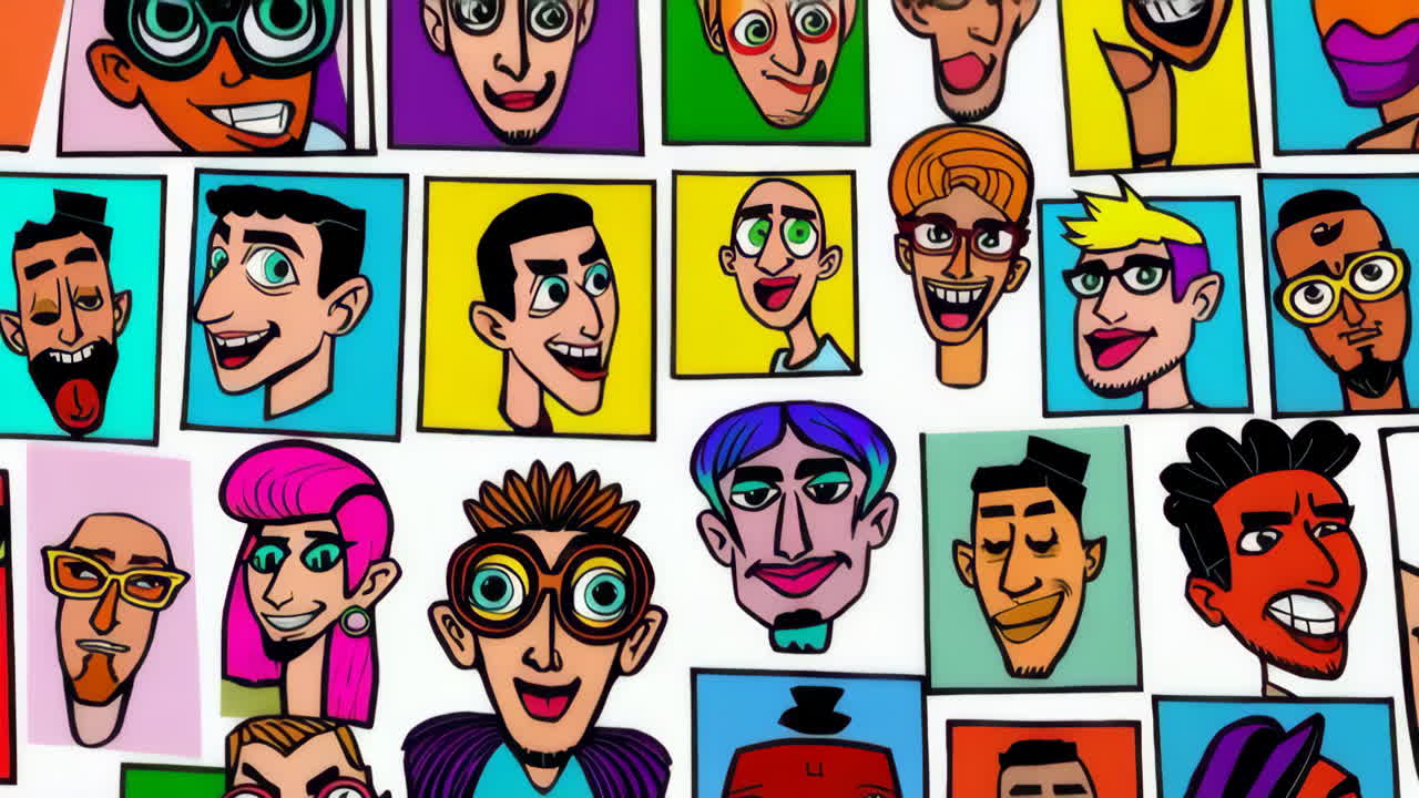 Collage of Colorful Stylized Cartoon Faces