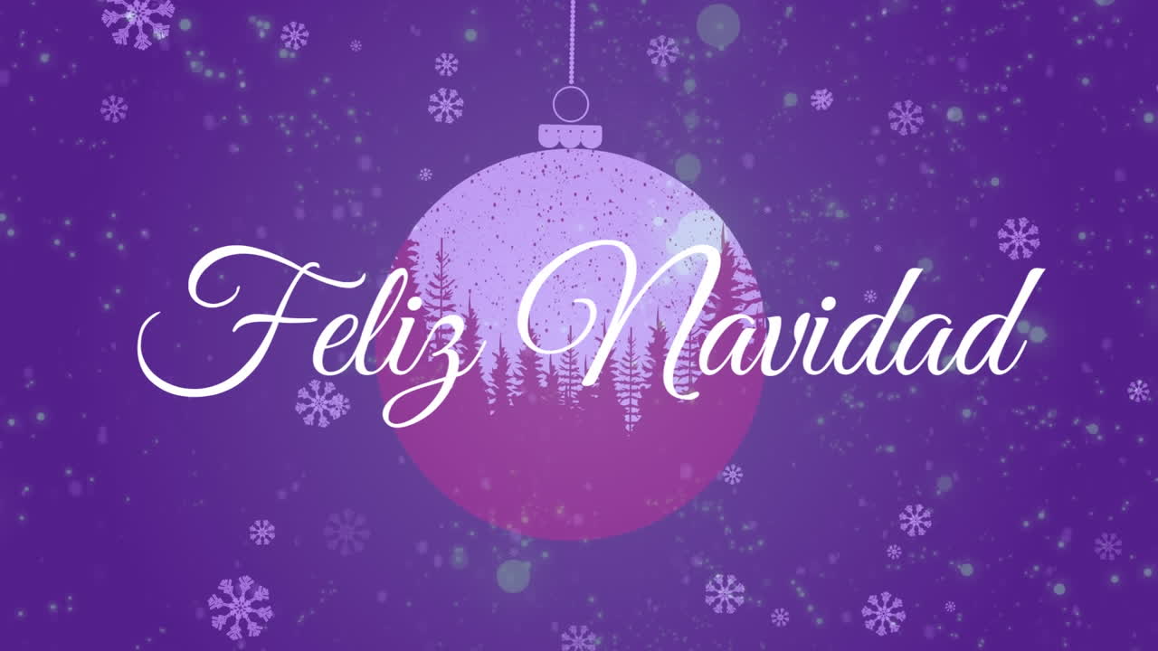 animación de feliz navidad texto sobre bauble de navidad