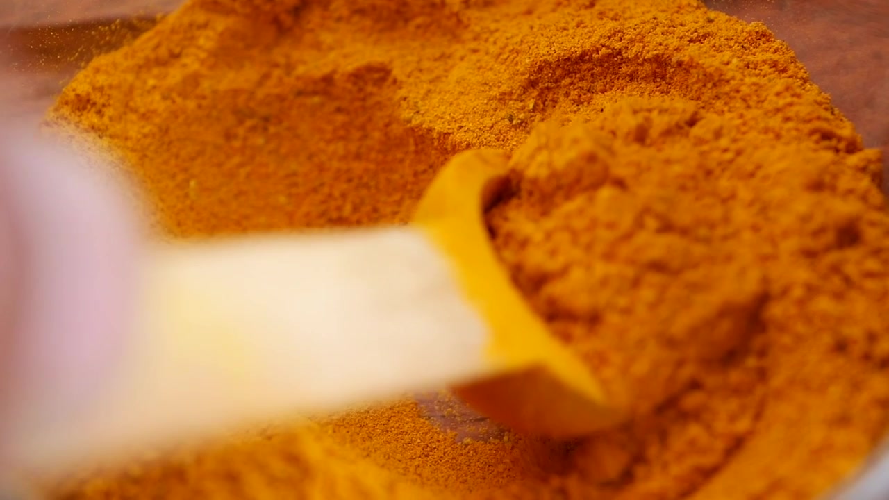 Yellow Measuring Spoon Scooping Turmeric Powder