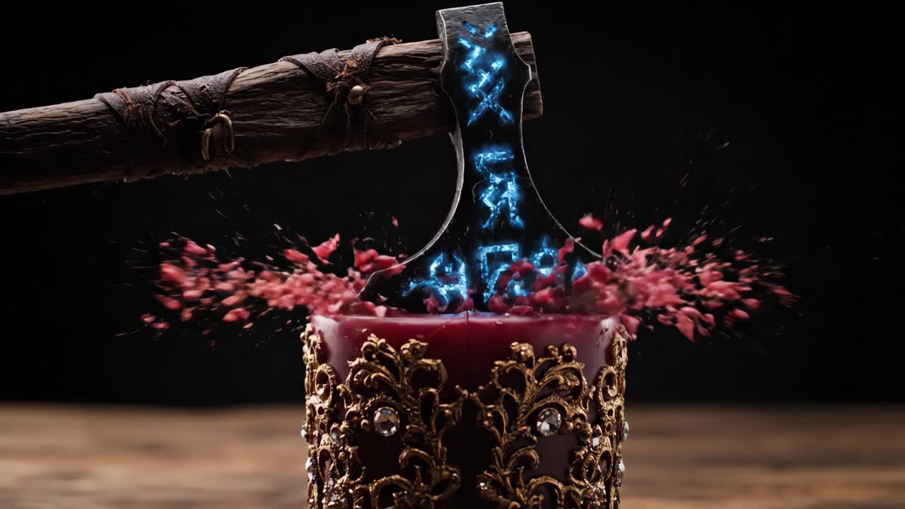 Axe with Runes Cutting a Candle