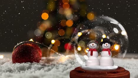 Cute-Christmas-animation-of-snowman-couple-in-snow-globe-4k