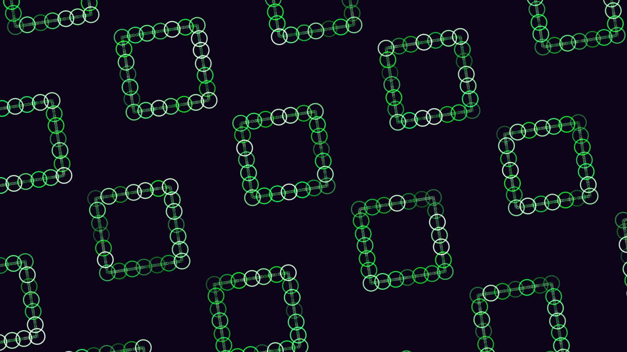 Futuristic squares pattern with rainbow neon rings