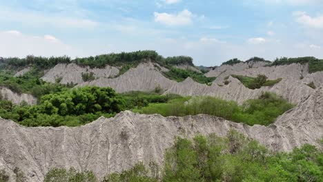 Rising-drone-shot-of-Tianliao-Moon-World-Badlands-in-Tianliao-District,-Kaohsiung,-Taiwan