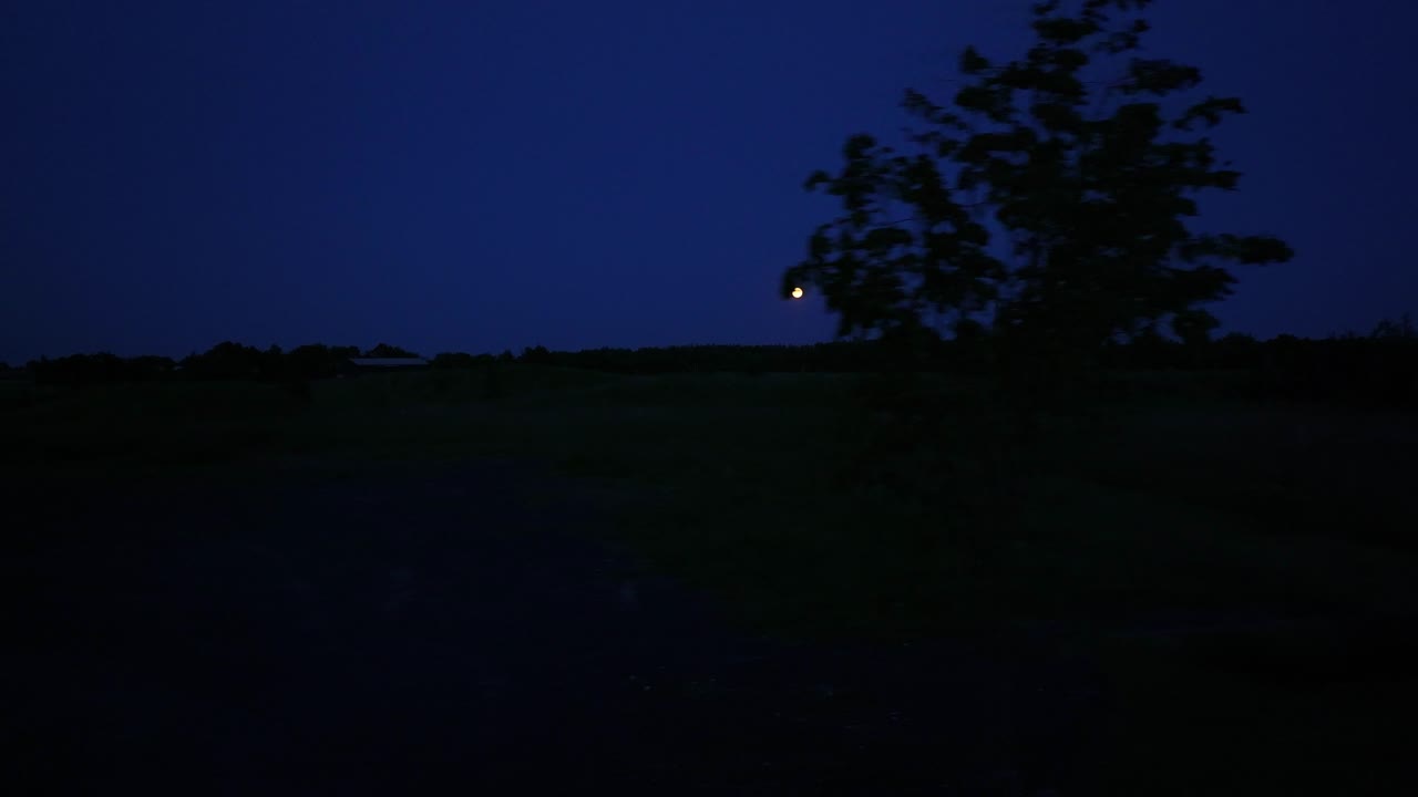 Luna piena sulla Zelanda rurale, ripresa in carrellata