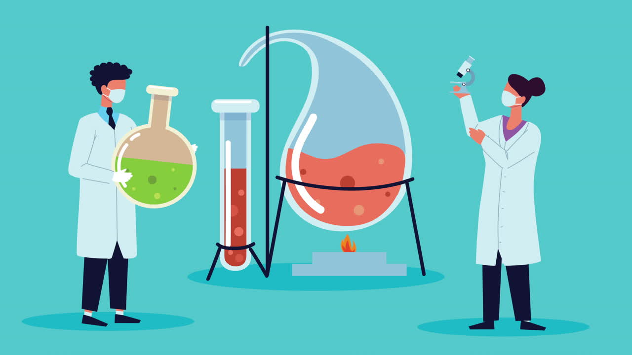 couple scientists laboratory workers and equipment