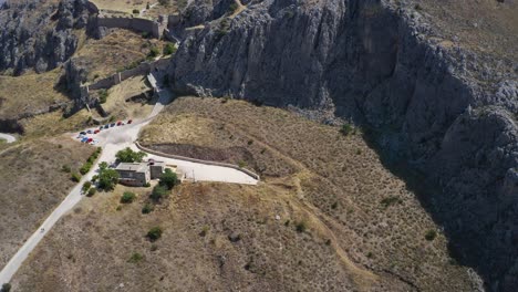 Drone-aerial-view-of-Acrocorinth-acropolis-in-mainland-Greece