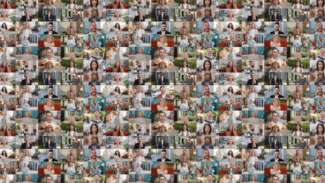 portrait collage of happy joyful satisfied people men women smiling friendly looking at camera