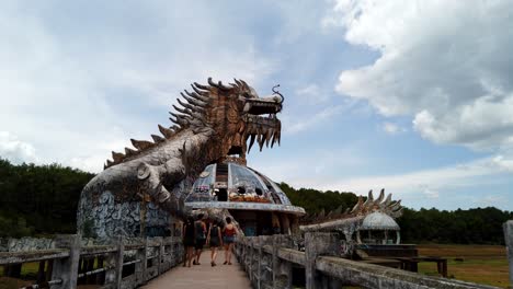 dragon structure in old abandonned waterpark in the outskirts of hue city in vietnam