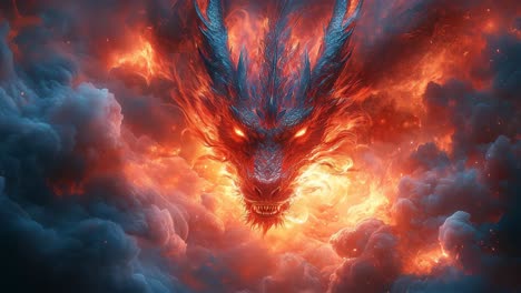 fierce dragon head in flames