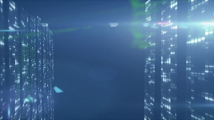 Animation of data processing on navy background with lights