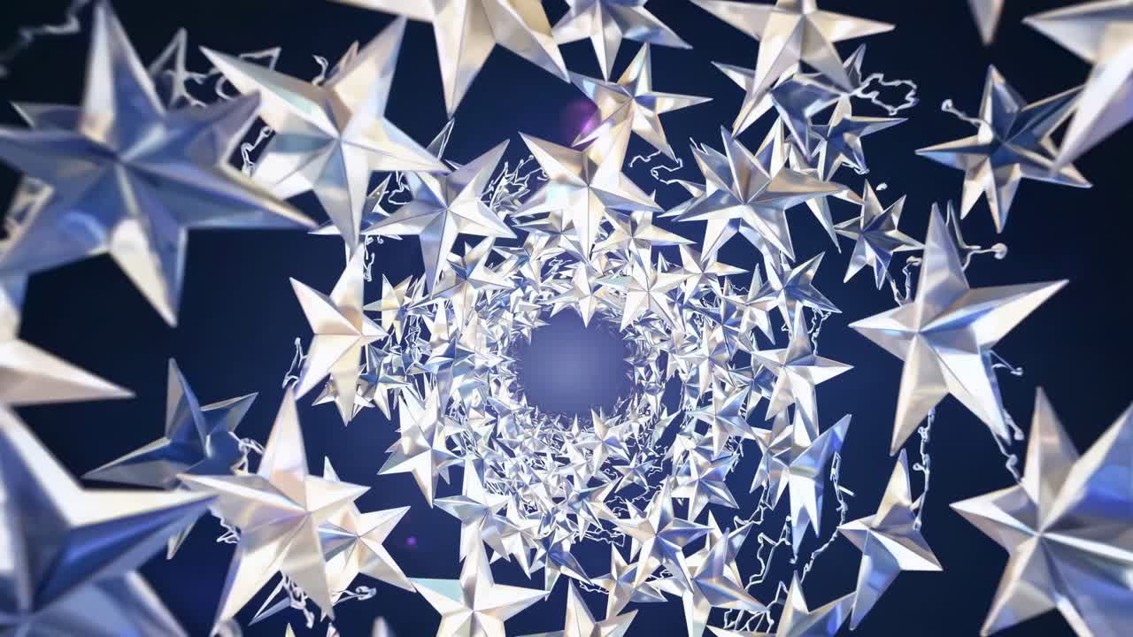 Spirale di stelle 3D bianche su sfondo blu