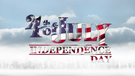 animation of fourth of july independence day text over cityscape