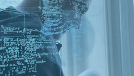 animation of data processing and globe over man using smartphone