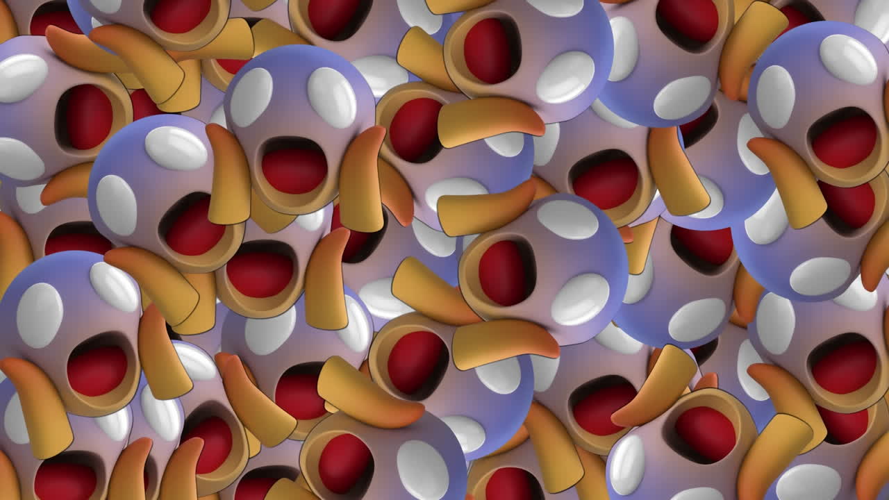 소셜 미디어의 애니메이션은 도시 풍경 위에 떠다니는 이모지 디지털 아이콘에 충격을 주었습니다.