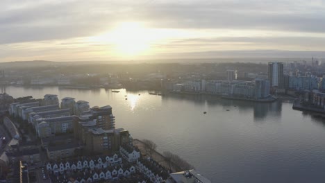 Dolly-forward-drone-shot-towards-Cutty-Sark-Greenwich-at-sunrise