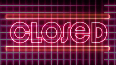 animation of the word closed in pink neon letters with moving grids on black background