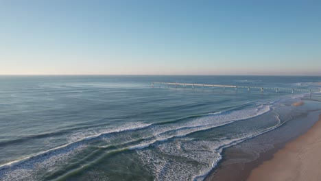 drone shot above wharf de la salie on the french south west coast near arcachon