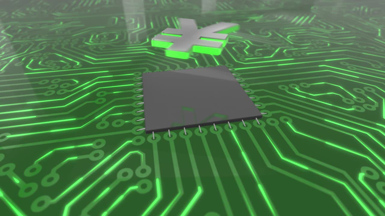 Dark green rotating computer circuit board concept Yen loop 4K