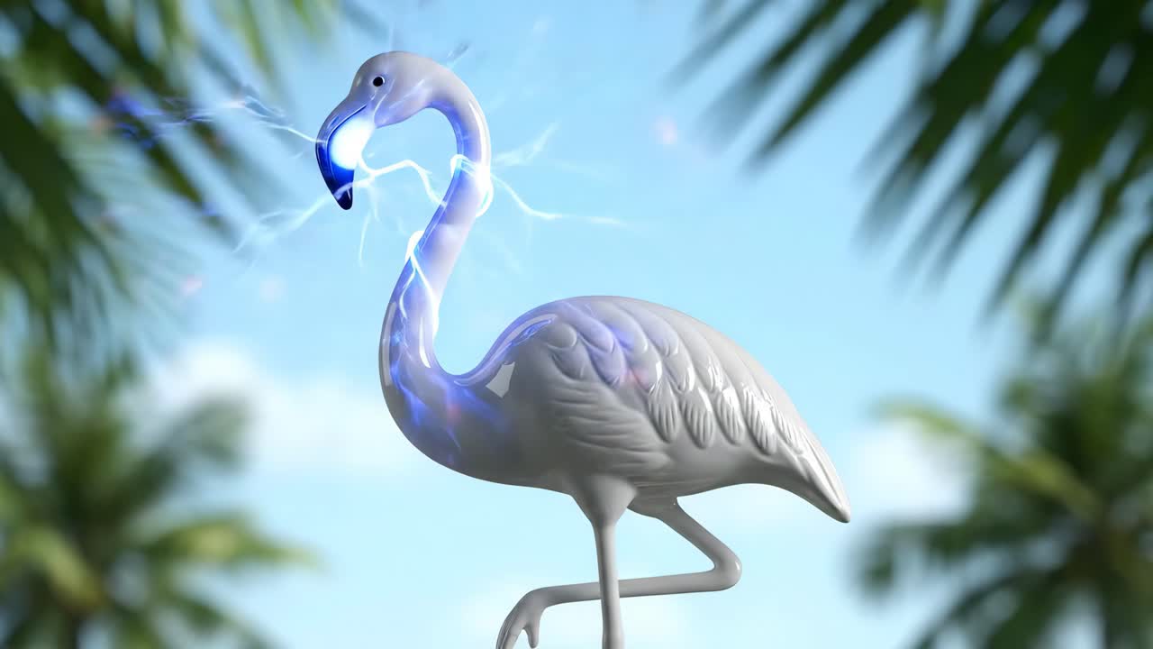 Flamingo Sculpture with Lightning Effect