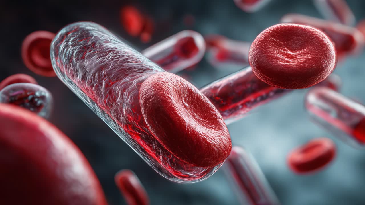 A Detailed Examination of Blood Cells Under High Magnification, Showcasing the Complex Structures and Dynamics of Erythrocytes in Motion Within Circulatory Systems