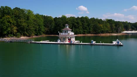 lighthouse looking fuel station and tackle store on lake lanier in georgia