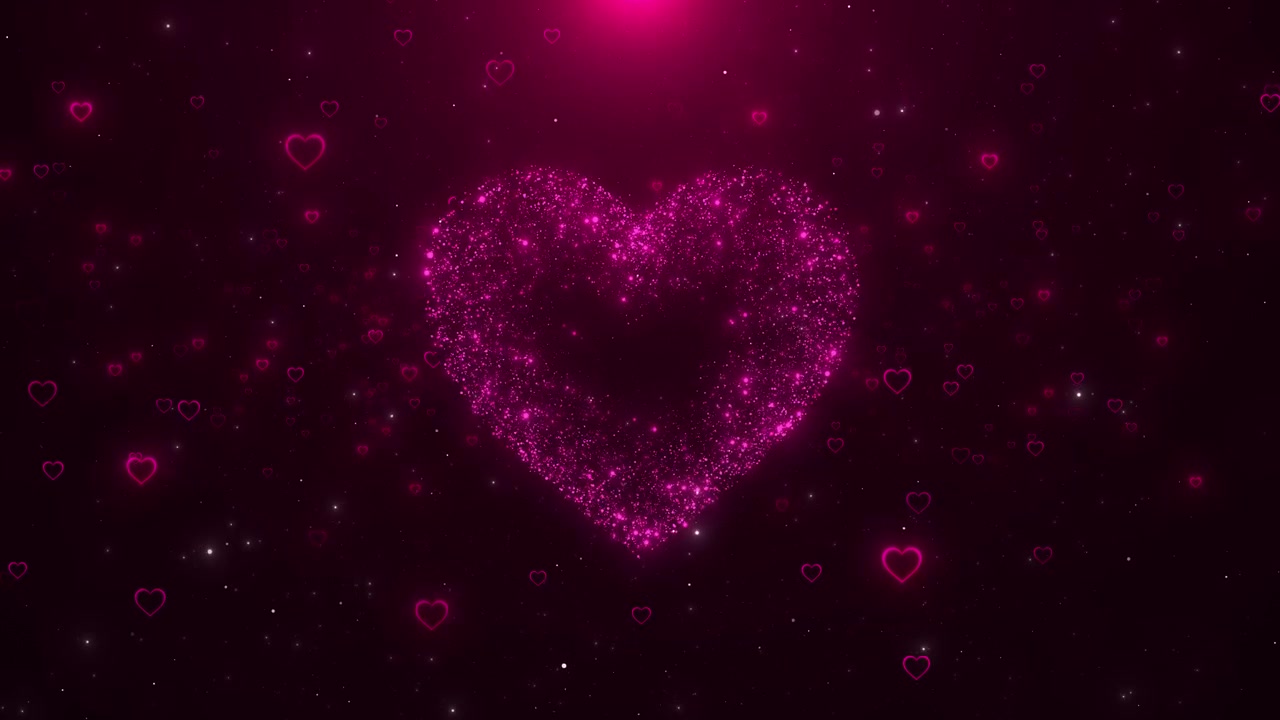 Magenta love background sparkling heart particle shape glowing outlines floating hearts romantic
