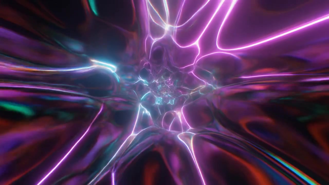 Abstract Neon Light Tunnel with Liquid Metallic Texture