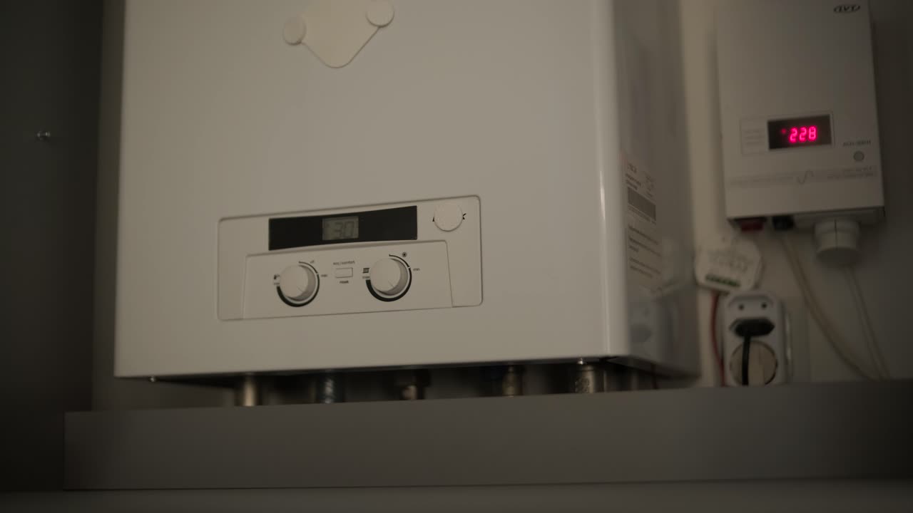 White Home Boiler Operating with Digital Temperature Display