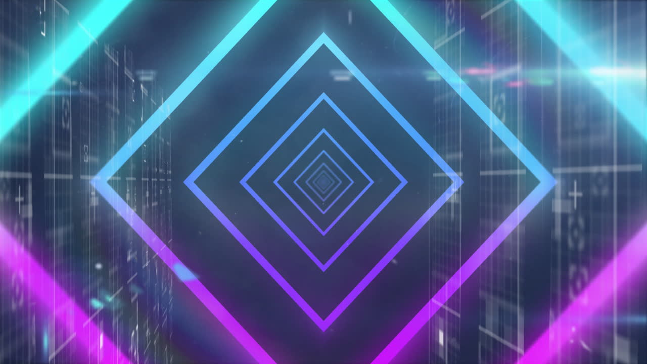データ処理中のネオンの幾何学図形のアニメーション