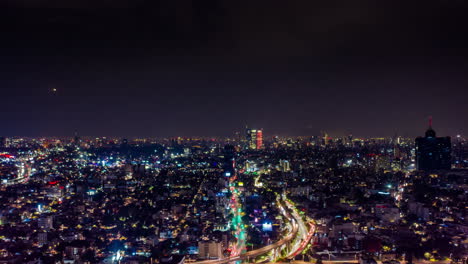 Aerial-hyperlapse-of-Mexico-City-at-night-in-the-San-Antonio-freeway