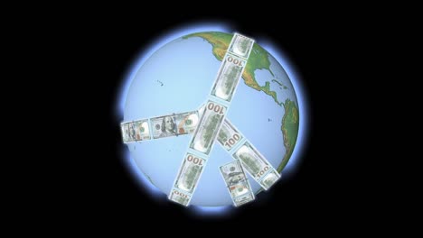 one hundred dollar bills of the united states revolves around the planet earth. global financial economy, the dominance of the us dollar.