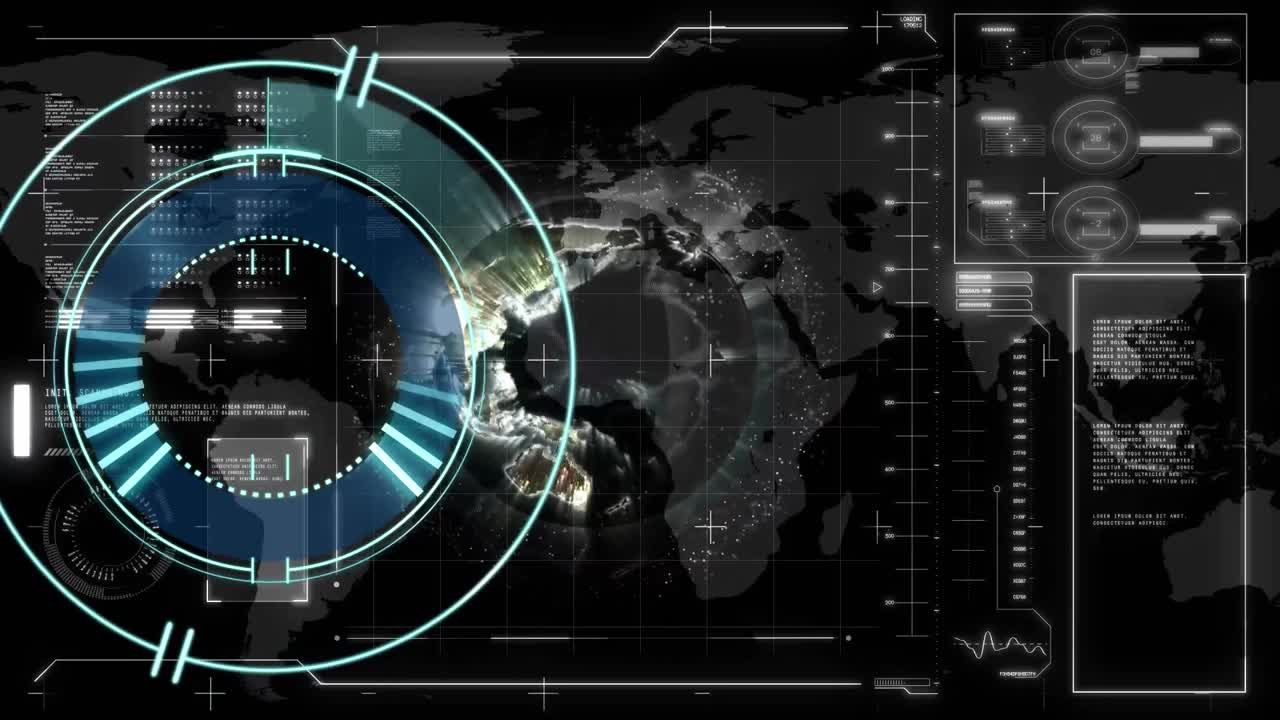 Animation of scope scanning and data processing on black background