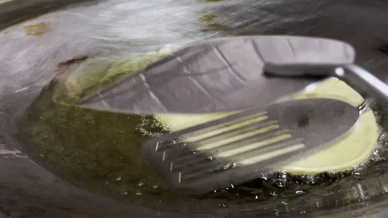 Mexico city street food Huarache traditional dish cooking up close fried in oil