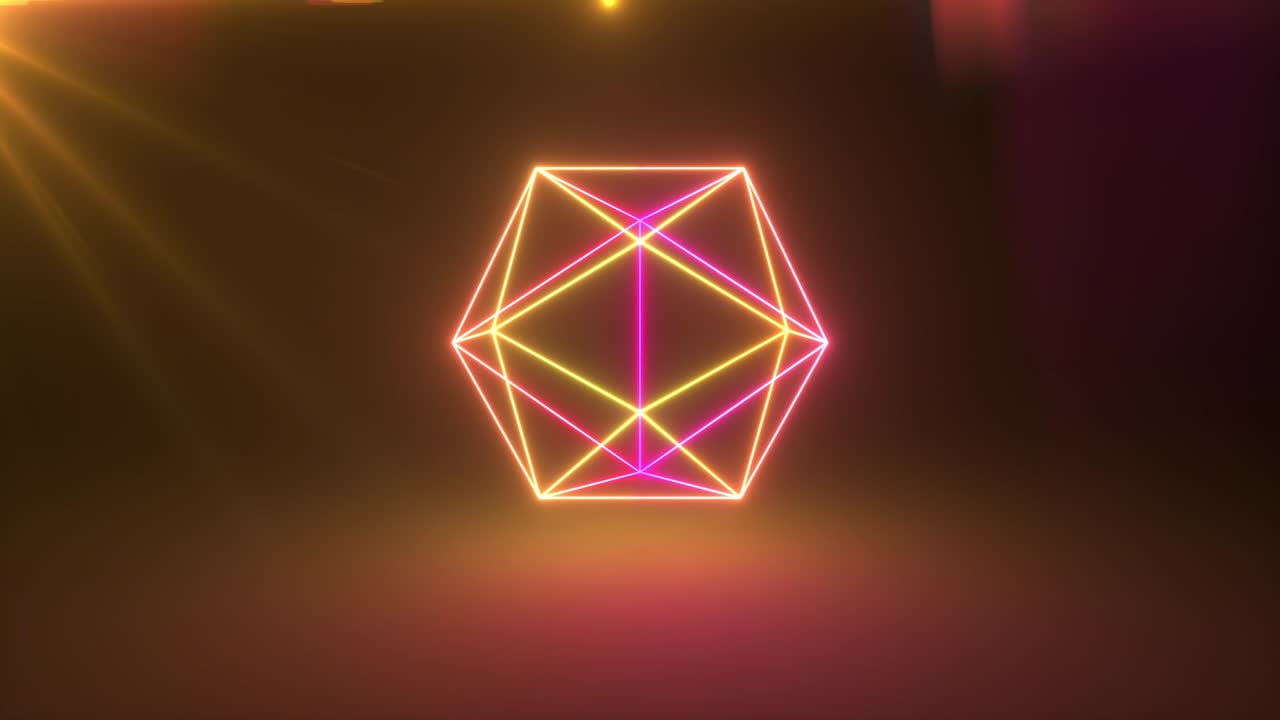 figura de neón geométrica abstracta giratoria. espectro de luz púrpura amarillo ultravioleta moderno. bucle sin costuras renderizado en 3d