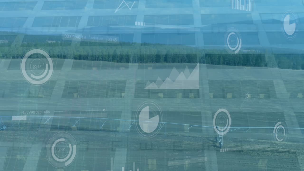 animación del procesamiento de datos sobre el paisaje