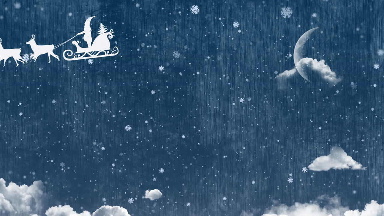 산타클로스가 매를 타고 녹색 스크린 배경에 대와 함께 떨어지는 눈송이와 함께